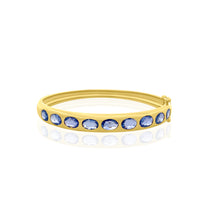 Oval or Pear Bezel Set Blue Sapphire Bangle Bracelet
