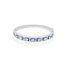 Oval or Pear Bezel Set Blue Sapphire Bangle Bracelet