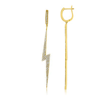 Elongated Lightning Strike Diamond Huggie Hoop Earrings