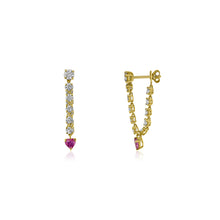 Front to Back Diamond Drape Earrings with Pink Sapphire Hearts