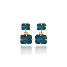 East West Blue Topaz & Diamond Double Drop Earrings