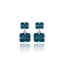 East West Blue Topaz & Diamond Double Drop Earrings