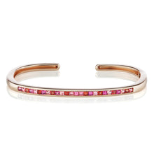 Slim Hinged Rectangular Cuff with Square Pink Tourmaline & Red Garnet