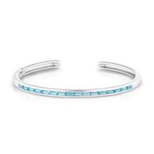 Slim Hinged Oval Cuff Bracelet with Blue Topaz Baguettes
