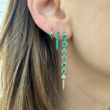 Bezel Set Emerald or Rainbow Sapphire & Diamond Drop Earrings
