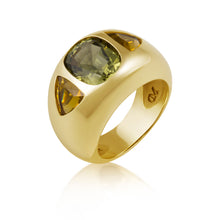 Cushion & Trillion Cut Green & Yellow Tourmaline Chunky Nomad Ring