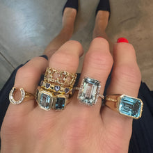 Crisp Emerald Cut Aquamarine & Diamond Statement Ring
