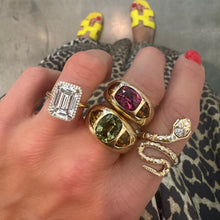 Cushion & Trillion Cut Green & Yellow Tourmaline Chunky Nomad Ring