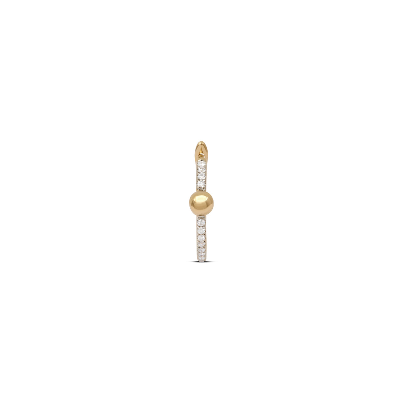 Small or Large Gold Ball & Pave Diamond Line Hoop Earring
