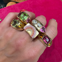 Elongated Cushion Cut Peridot & Pink Tourmaline Chunky Nomad Ring