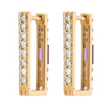 Emerald or Ombre Sapphire & Diamond Two-Sided Rectangular Hoop Earring