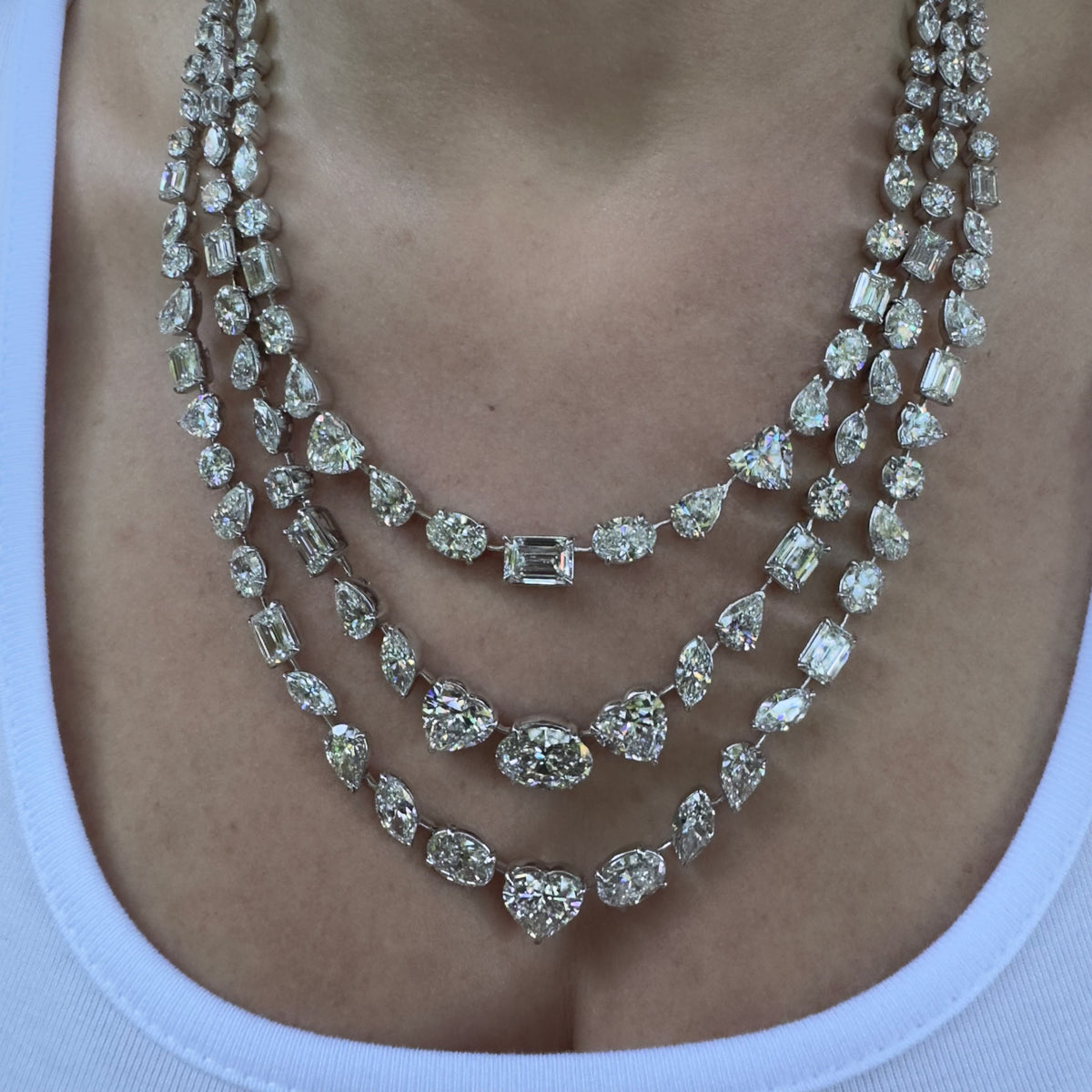 [SCULPTOR]シャーリングテニスドレスダーティーホワイト Lab Grown Mega Mixed Shape Layered Diamond Tennis Necklace