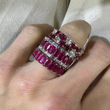 Emerald Cut Gemstone Eternity Band Ring with Diamond Crown