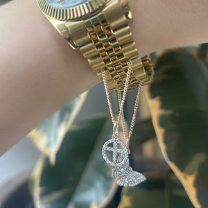 Diamond Cross Watch Charm Bracelet