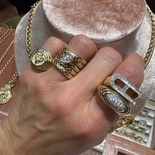 Diamond & Fluted Gold Zodiac Medallion Signet Ring