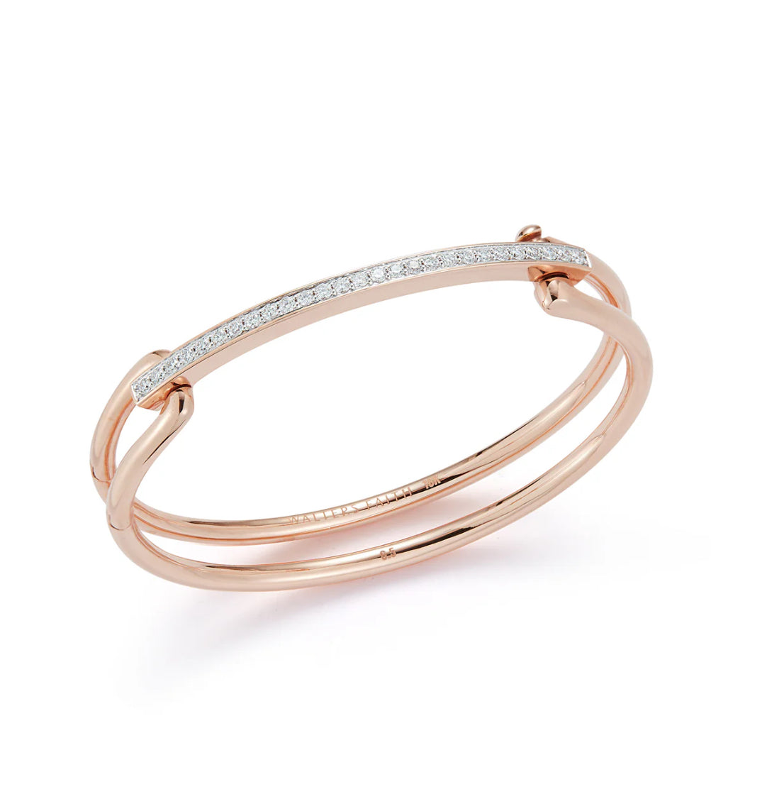 Grant Open Gold Elongated Link Bracelet Cuff with Diamond Bar