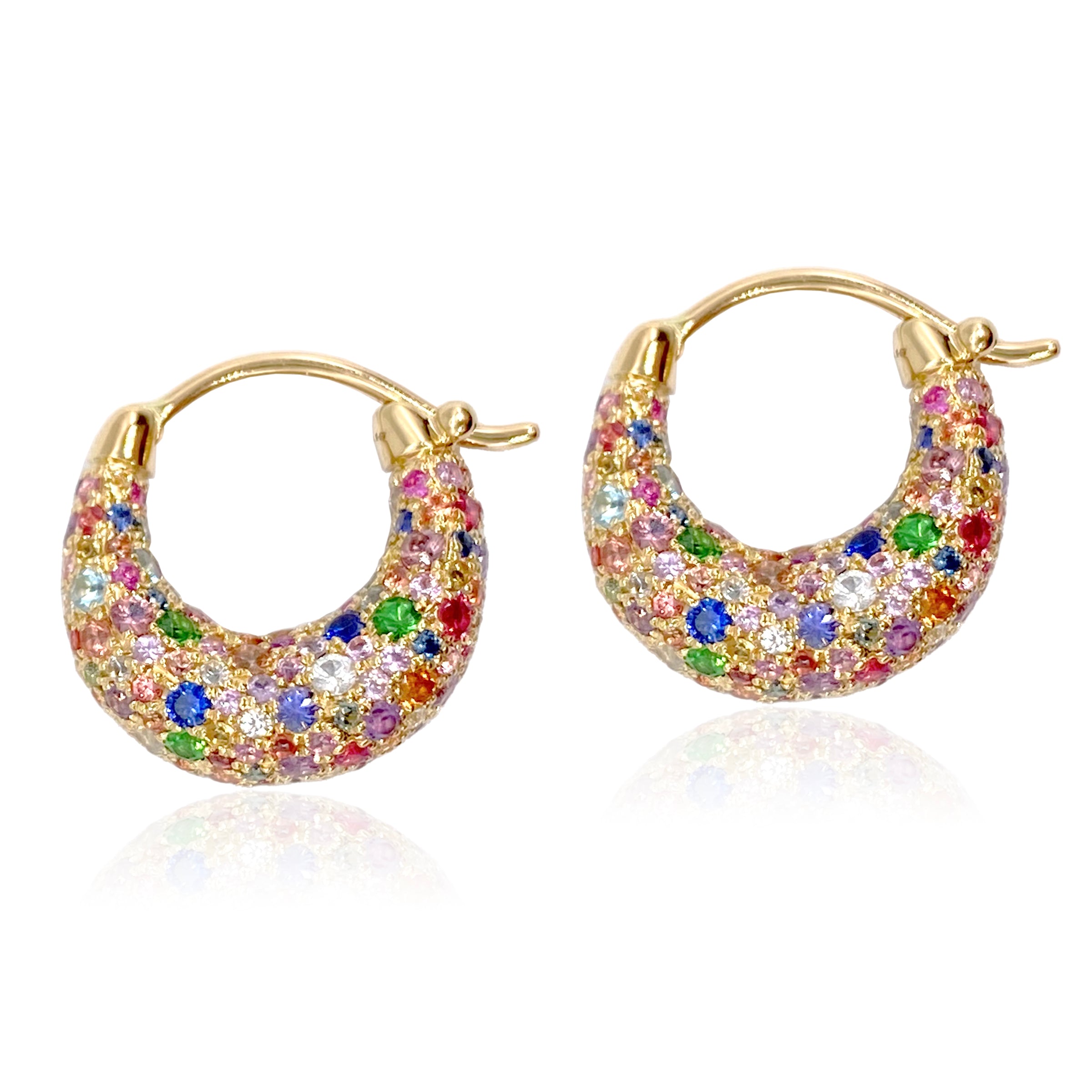 One of a Kind Sugar Dipped Hoop Earrings with Mixed Gemstones