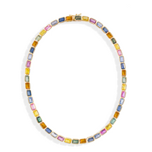 Mixed Bezel Set Emerald Cut Sapphire Tennis Necklace