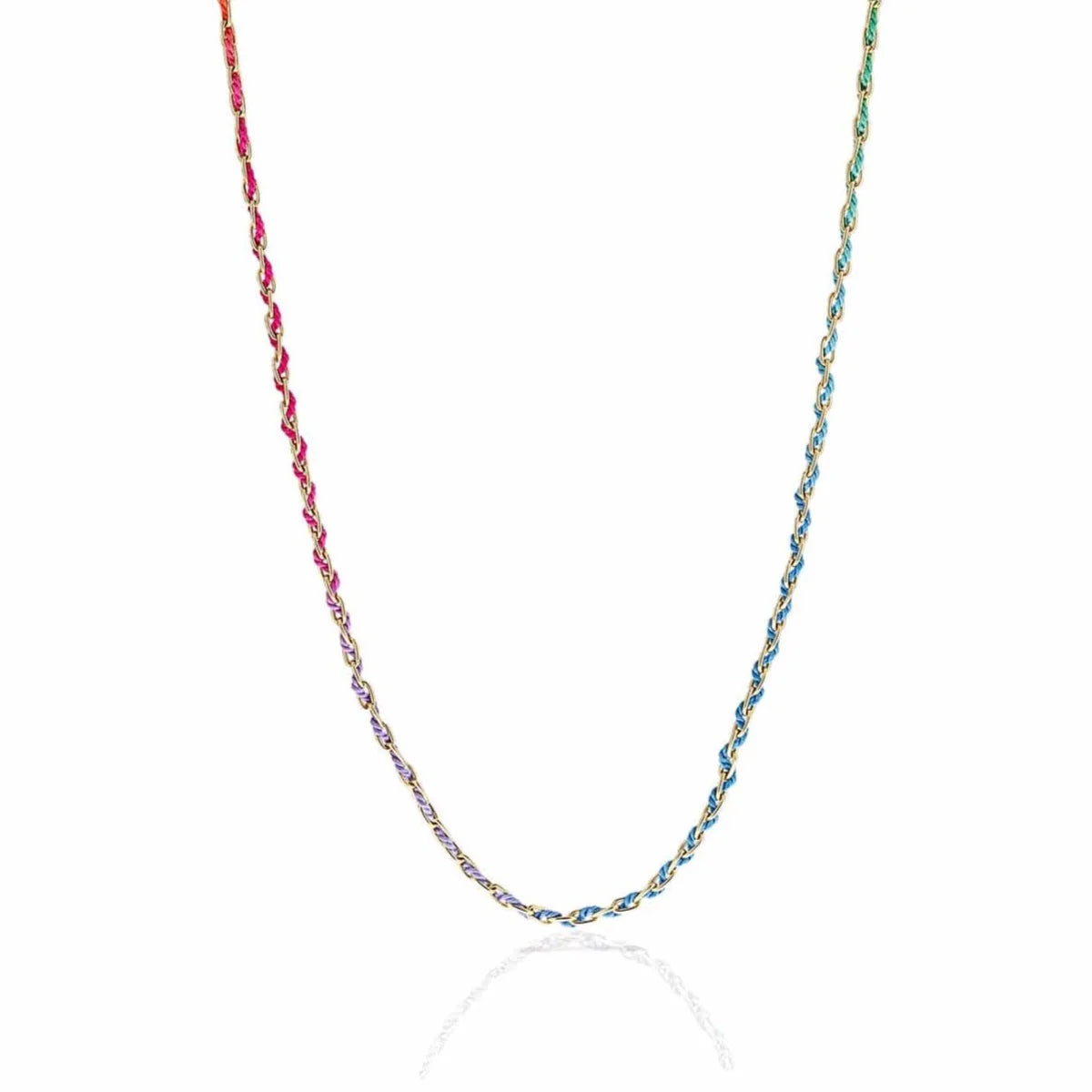 Woven Rainbow Silk Long Links Chain Necklace