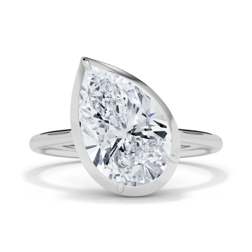 Two-Tone Tilted Lab Grown Pear Shaped Diamond Ring