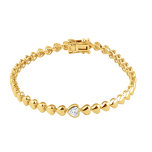 Polished Gold Heart Tennis Bracelet & Bezel Set Diamond