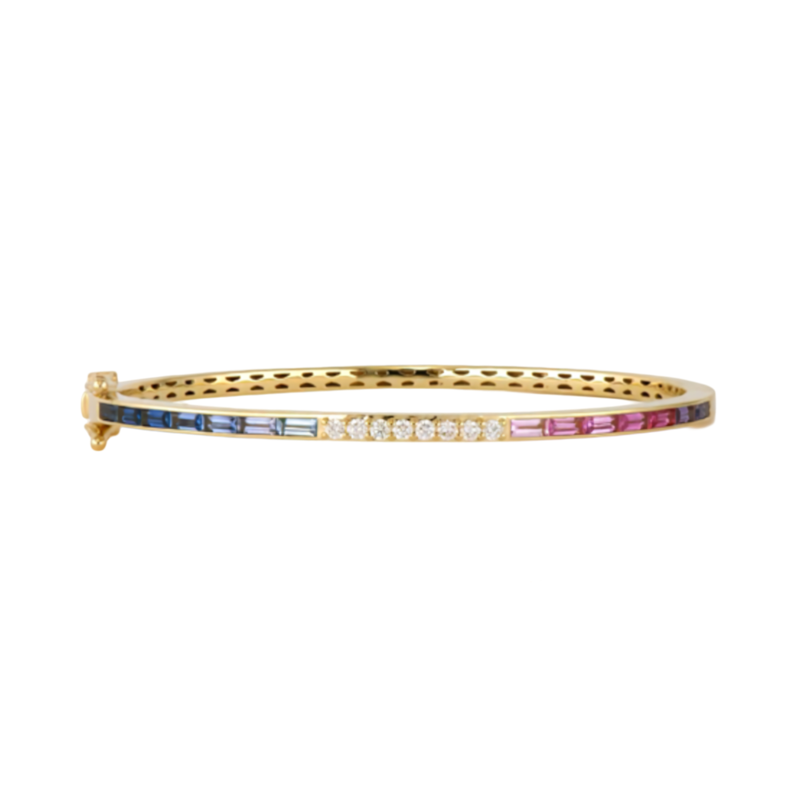 Classic Ombre Sapphires & Diamond Baguette Bangle Bracelet