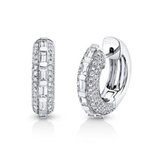 Mixed Pave & Baguette Diamond Huggie Hoop Earrings