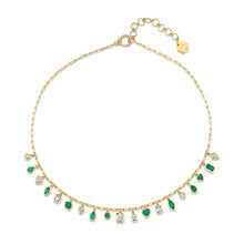 Mixed Emerald & Diamond Bezel Drop Necklace