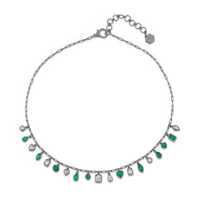 Mixed Emerald & Diamond Bezel Drop Necklace