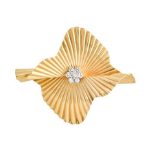 One of a Kind Vintage Fluted Gold & Diamond Wave Brooch
