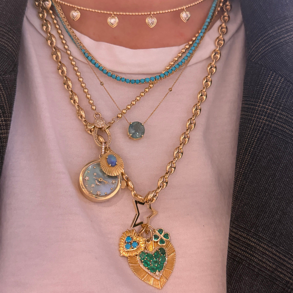 Functional Blue Mother of Pearl & Diamond Galaxy Clock Charm