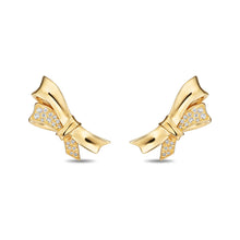 Gold & Diamond Chiffon Bow Stud Earrings