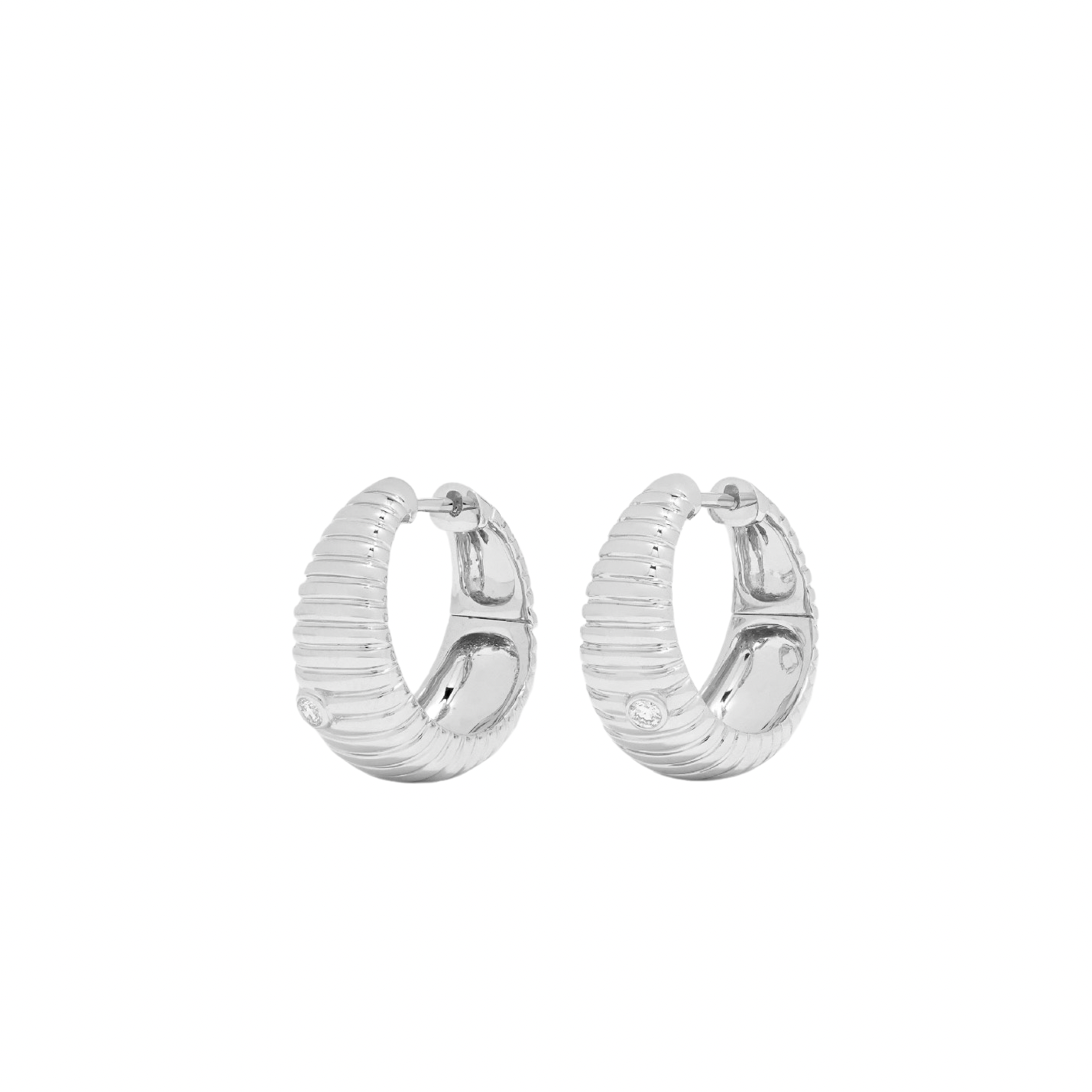 Small Fluted Tapered Diamond Bezel Hoop Earrings