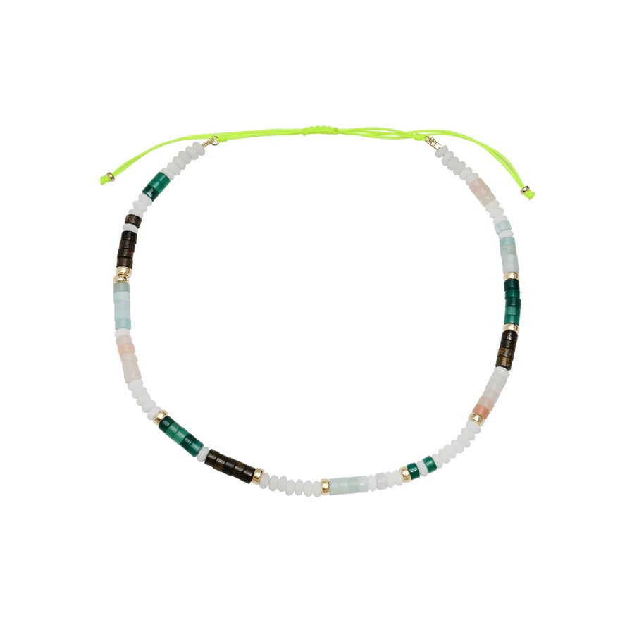 Agate, Bronzite, & White Opal Adjustable Beaded Necklace with Gold Beads