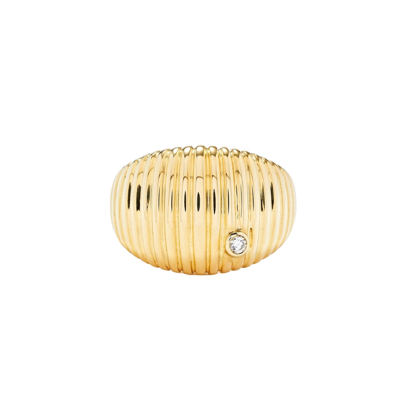 Maxi Berlingot Diamond Bezel Fluted Gold Dome Ring