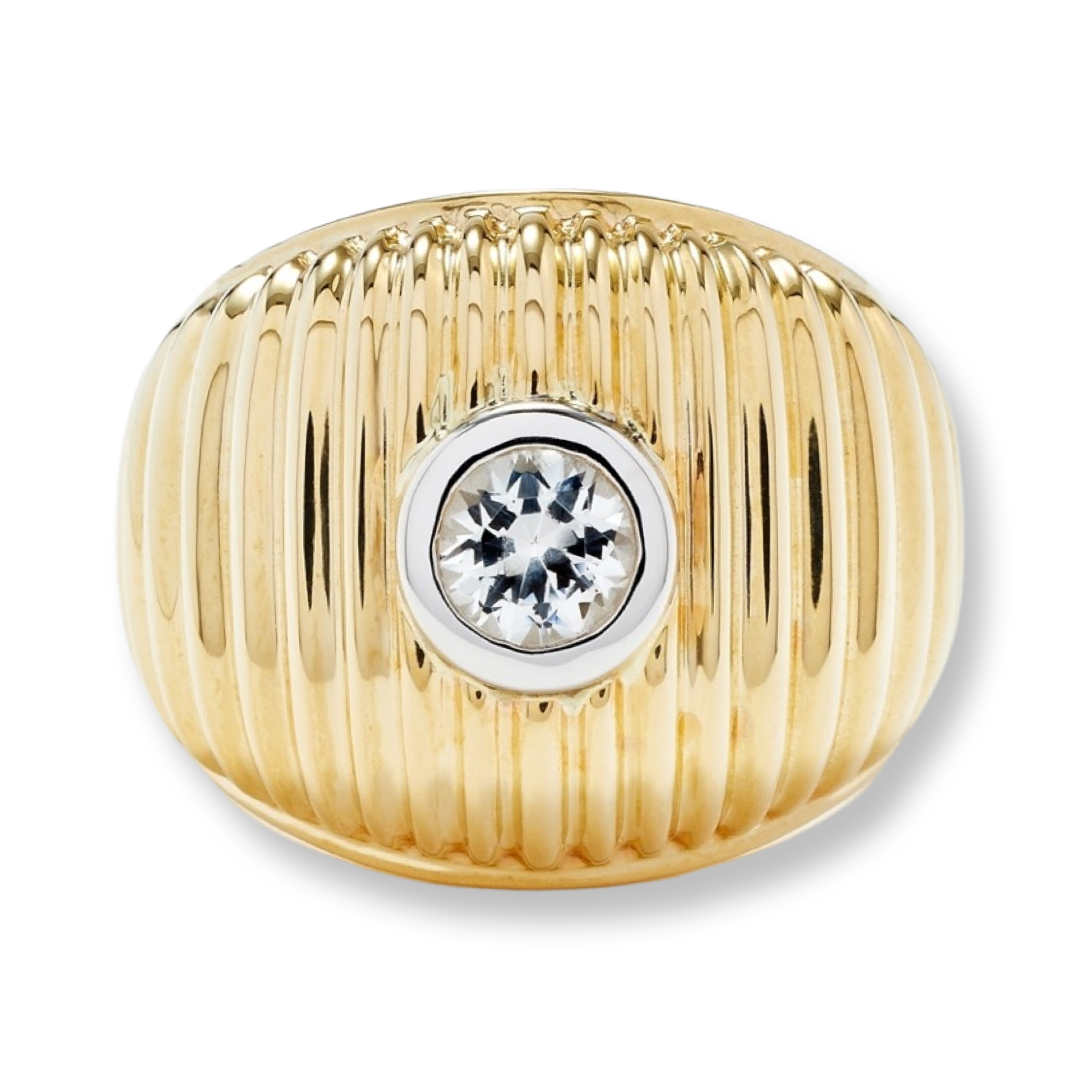 Maxi Berlingot Topaz Bezel Fluted Gold Dome Ring