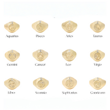 Diamond & Fluted Gold Zodiac Medallion Signet Ring