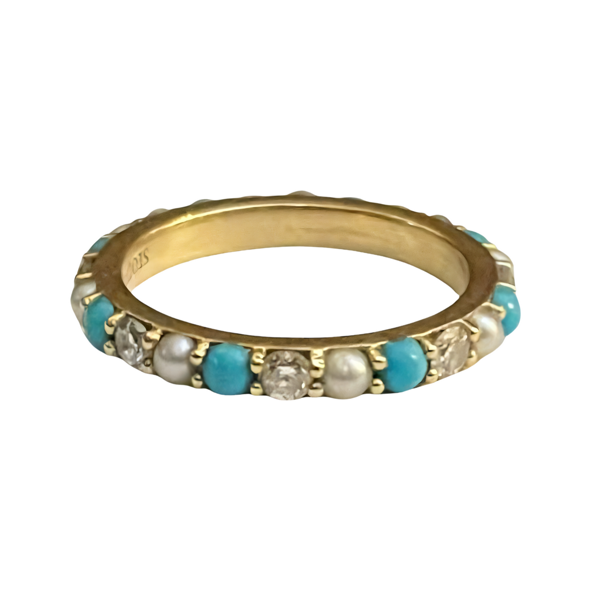 IMG_8411_1200x1200.png?v=  Adornia Gold-Tone Bezeled Beaded Eternity Band Ring Turquoise Size 6 main image 0