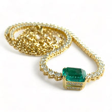 Statement Emerald Cut Emerald & Graduated Diamond Tennis Necklace