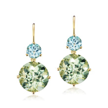 Large Green Quartz & Sky Blue Topaz Double Drop Earrings