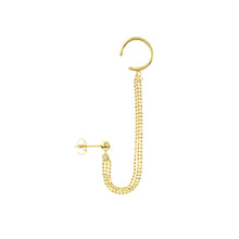 Gold Ear Cuff with Triple Ball Chain Stud Earring