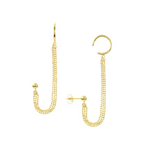 Gold Ear Cuff with Triple Ball Chain Stud Earring