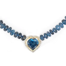 London Blue Topaz Heart Necklace with Diamond Frame