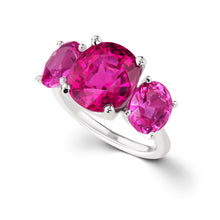 Three Stone Rubellite Tourmaline & Pink Tourmaline Ring Statement Ring
