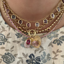 Graduated Bezel Set Pink Sapphire Tennis Necklace