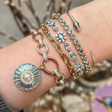 Three Prong Aquamarine Hearts Bangle Bracelet