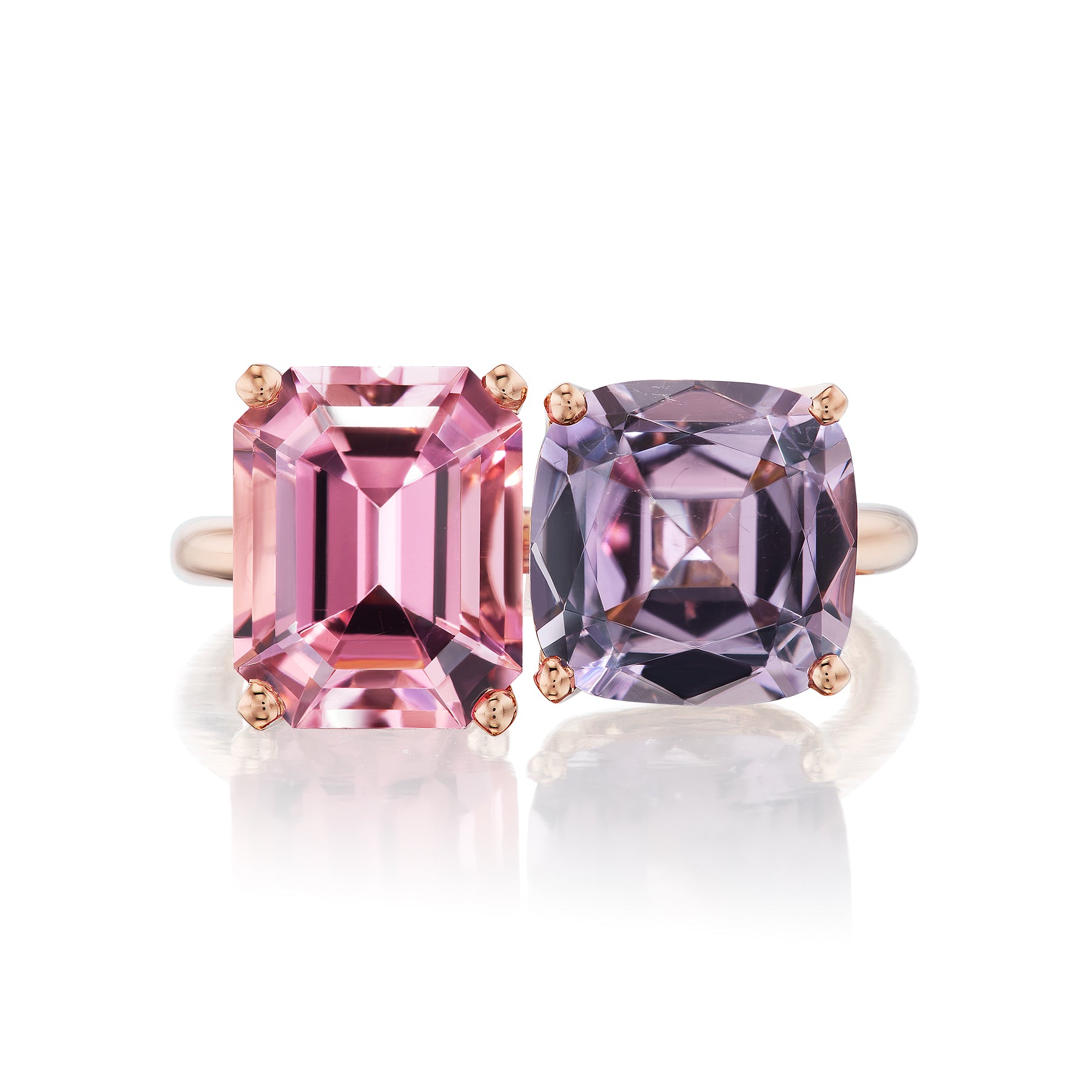 One of a Kind Bold 2-Stone Ring with Pink Tourmaline & Grey Purple Tourmaline