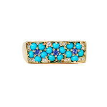 Turquoise & Blue Sapphire Sleeping Beauty Floral Diamond Signet Ring