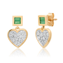Small Diamond & Emerald Sweetheart Earrings