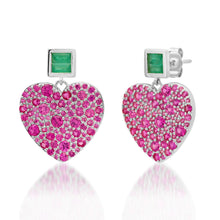 Jumbo Emerald & Pink Sapphire or Diamond Sweetheart Earrings